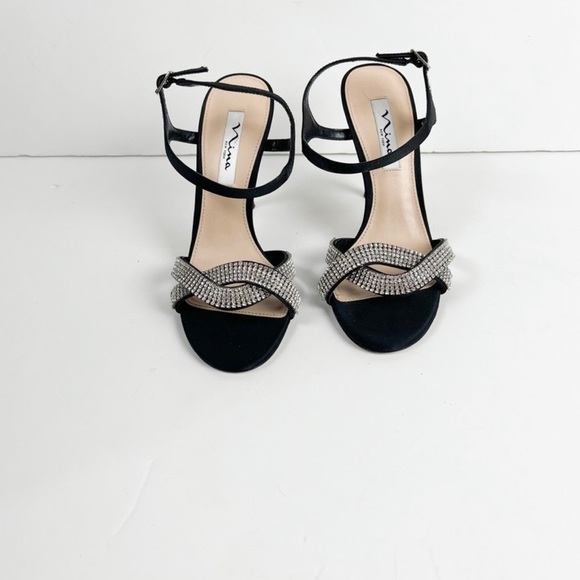 Nina New York Black Satin rhinestone heels size 9 - Picture 2 of 7